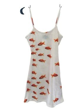NWT Omighty Y2K Vibes White Mesh Mini Dress with Goldfish Print Size XS
